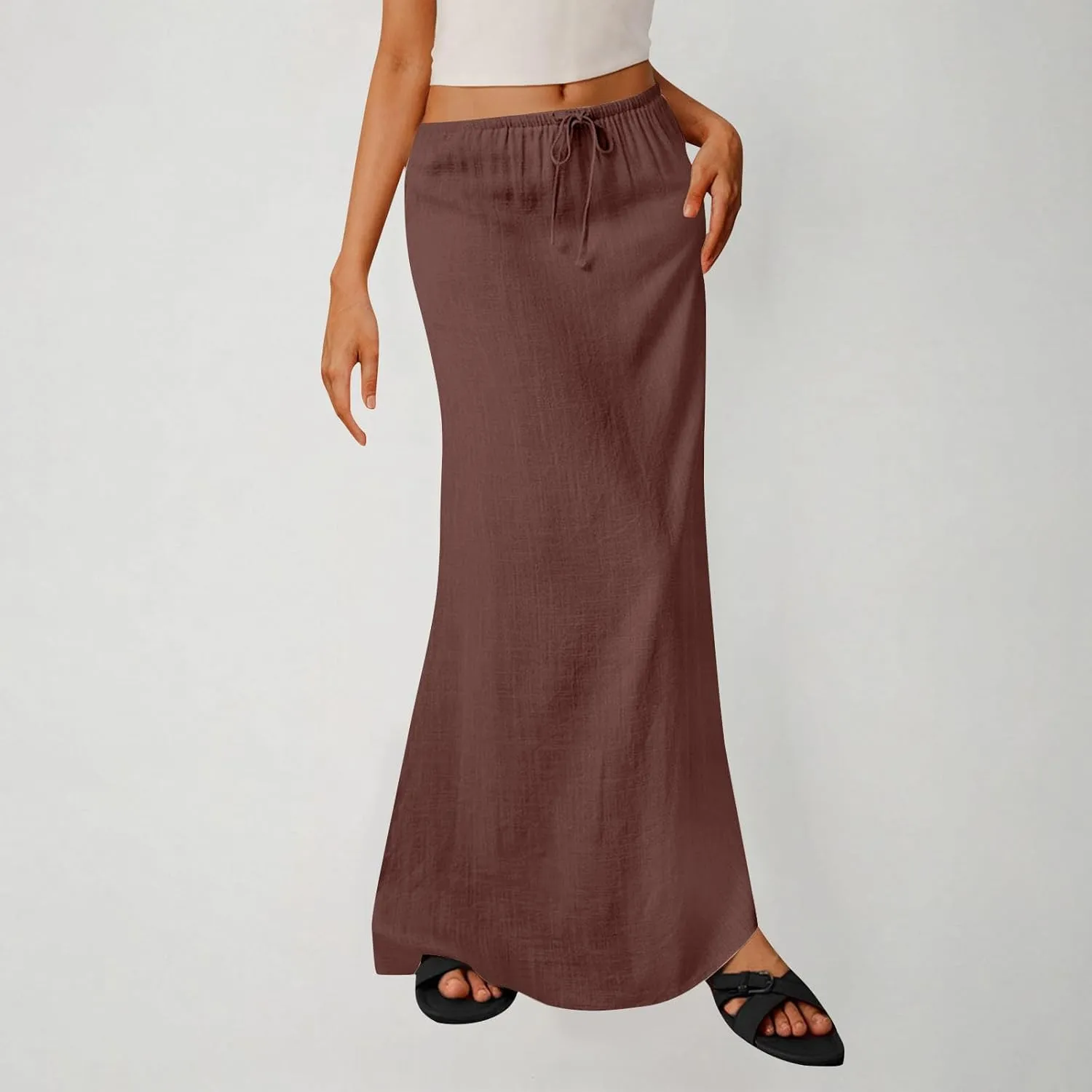 Skirt for Women Maxi Length Skorts Linen Slim Tunics Elastic Waist Basic Drawstring Casual Skort Women 2025 Y2K