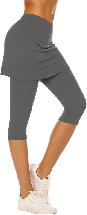 Skirted Leggings for Women 2025 Tummy Control Tennis Golf Skorts Capris Gym Tennis Fitness Yoga Legging with Skirts