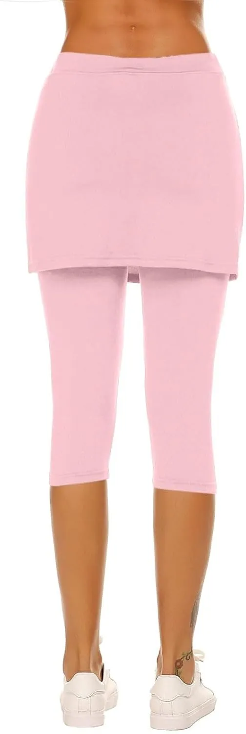 Skirted Leggings for Women 2025 Tummy Control Tennis Golf Skorts Capris Gym Tennis Fitness Yoga Legging with Skirts
