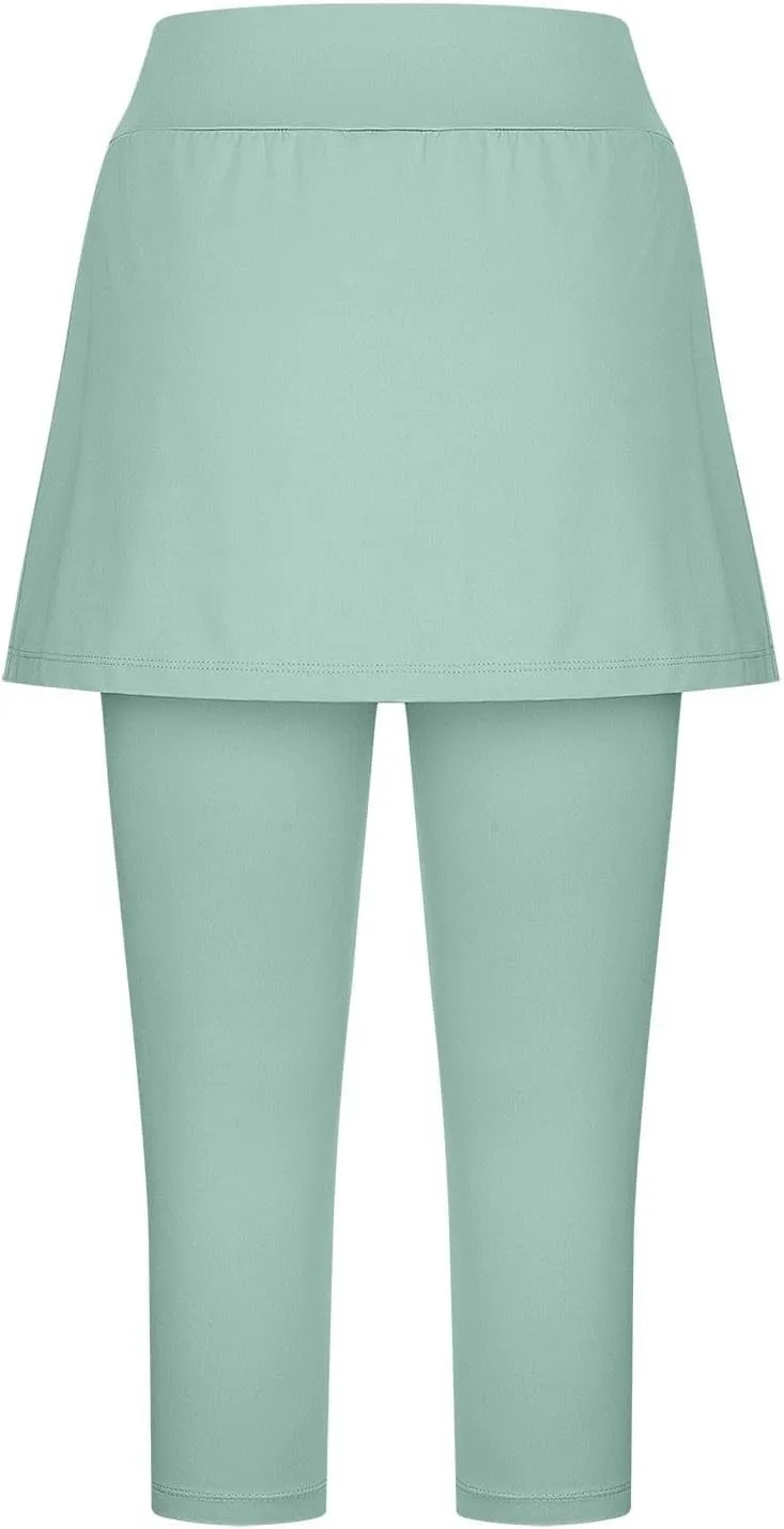 Skirted Leggings for Women 2025 Tummy Control Tennis Golf Skorts Capris Gym Tennis Fitness Yoga Legging with Skirts