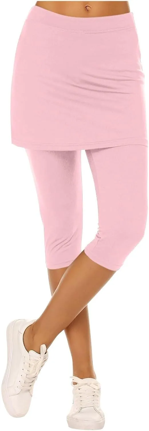 Skirted Leggings for Women 2025 Tummy Control Tennis Golf Skorts Capris Gym Tennis Fitness Yoga Legging with Skirts
