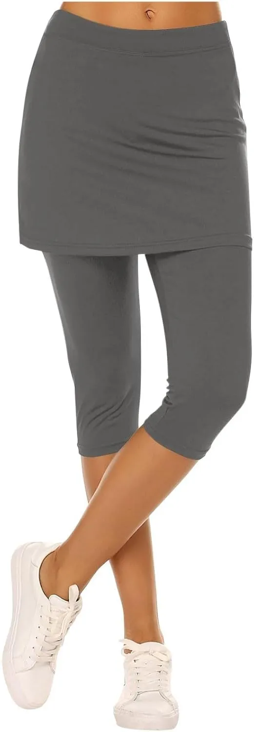 Skirted Leggings for Women 2025 Tummy Control Tennis Golf Skorts Capris Gym Tennis Fitness Yoga Legging with Skirts