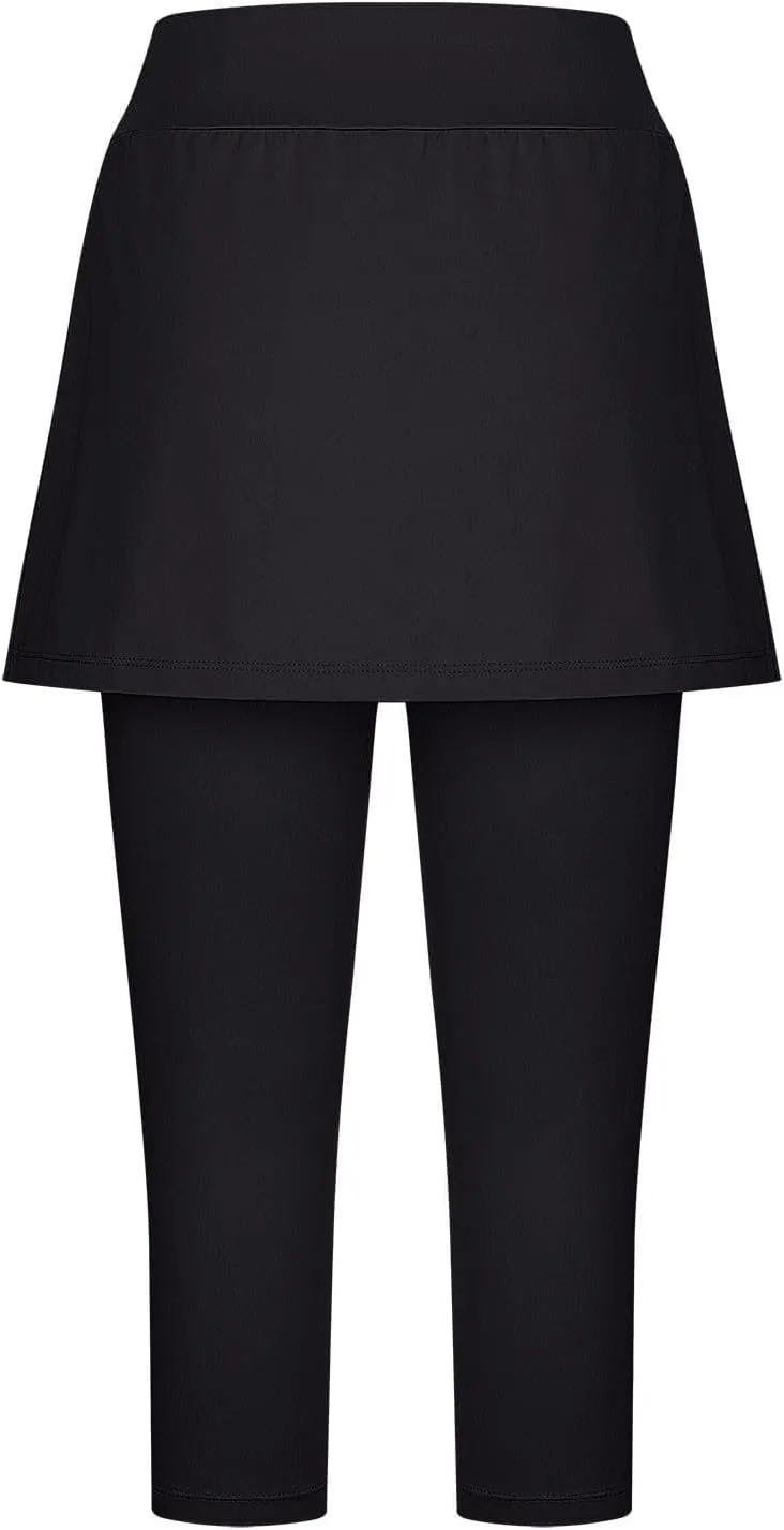 Skirted Leggings for Women 2025 Tummy Control Tennis Golf Skorts Capris Gym Tennis Fitness Yoga Legging with Skirts