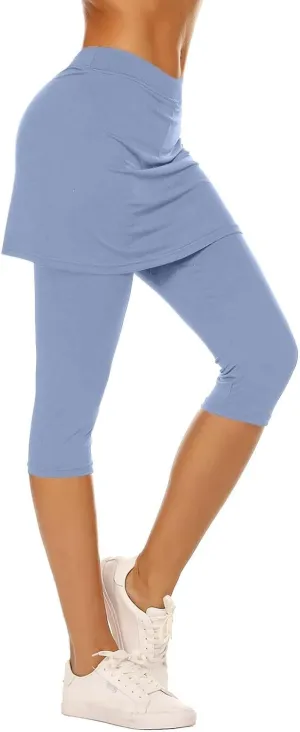Skirted Leggings for Women 2025 Tummy Control Tennis Golf Skorts Capris Gym Tennis Fitness Yoga Legging with Skirts