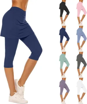 Skirted Leggings for Women 2025 Tummy Control Tennis Golf Skorts Capris Gym Tennis Fitness Yoga Legging with Skirts