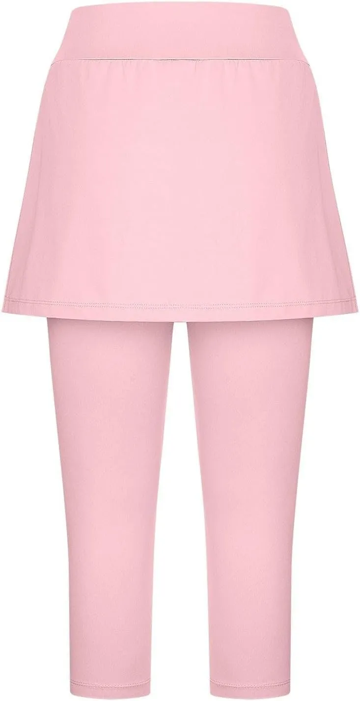Skirted Leggings for Women 2025 Tummy Control Tennis Golf Skorts Capris Gym Tennis Fitness Yoga Legging with Skirts