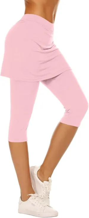 Skirted Leggings for Women 2025 Tummy Control Tennis Golf Skorts Capris Gym Tennis Fitness Yoga Legging with Skirts