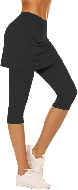 Skirted Leggings for Women 2025 Tummy Control Tennis Golf Skorts Capris Gym Tennis Fitness Yoga Legging with Skirts