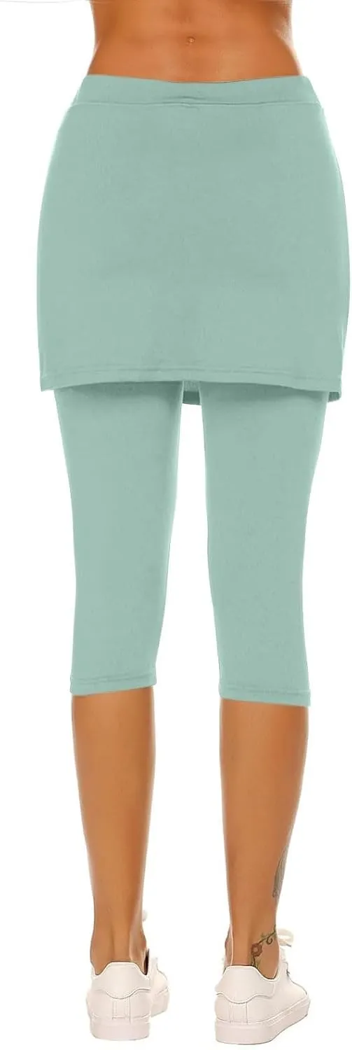 Skirted Leggings for Women 2025 Tummy Control Tennis Golf Skorts Capris Gym Tennis Fitness Yoga Legging with Skirts