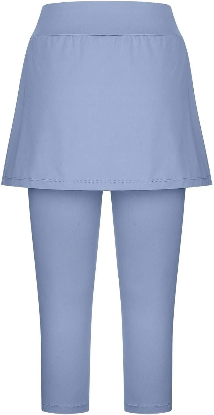 Skirted Leggings for Women 2025 Tummy Control Tennis Golf Skorts Capris Gym Tennis Fitness Yoga Legging with Skirts