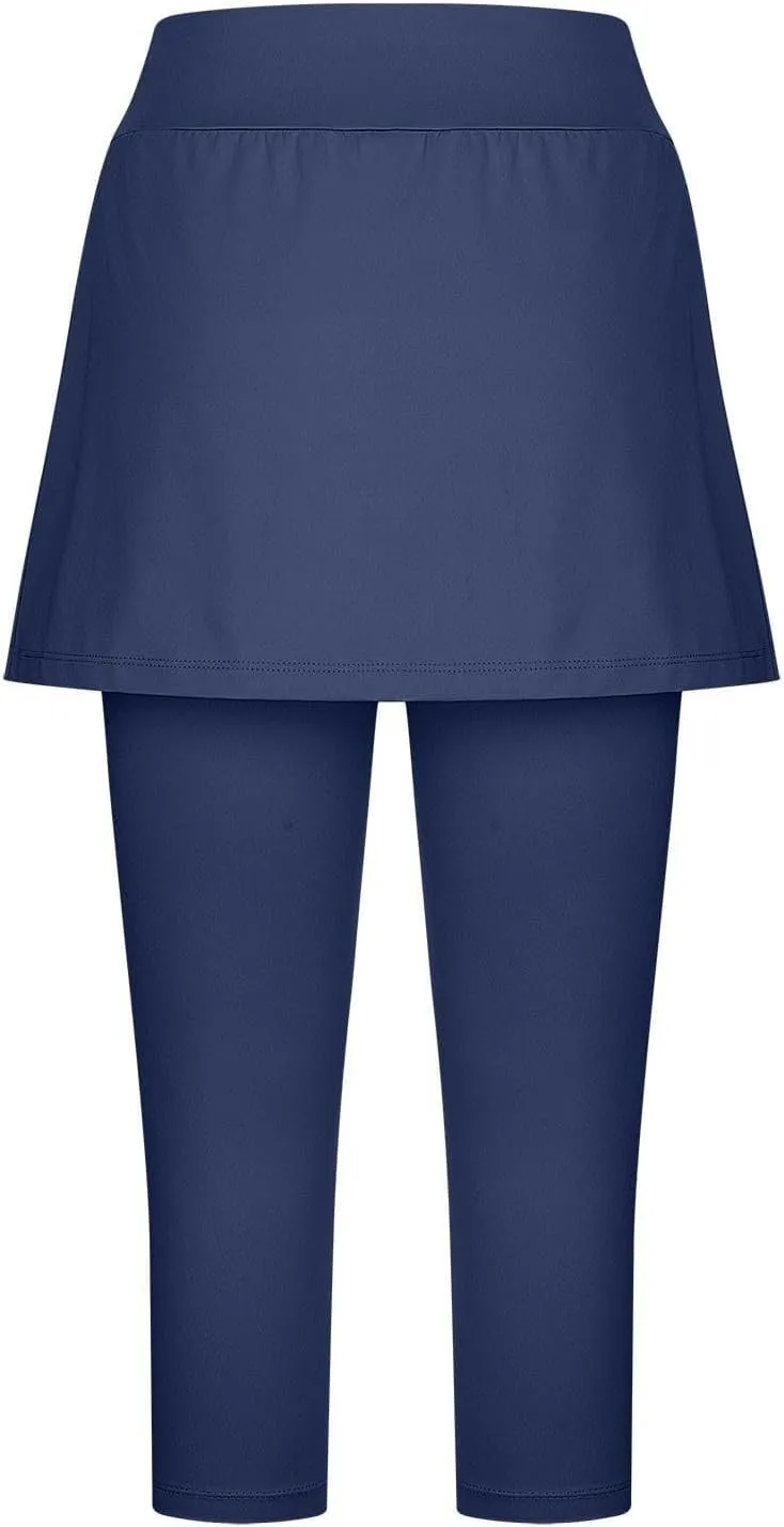 Skirted Leggings for Women 2025 Tummy Control Tennis Golf Skorts Capris Gym Tennis Fitness Yoga Legging with Skirts