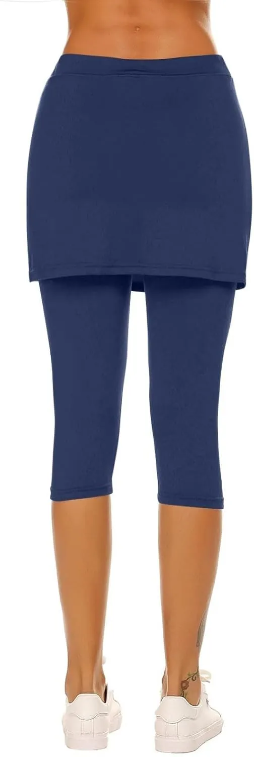 Skirted Leggings for Women 2025 Tummy Control Tennis Golf Skorts Capris Gym Tennis Fitness Yoga Legging with Skirts
