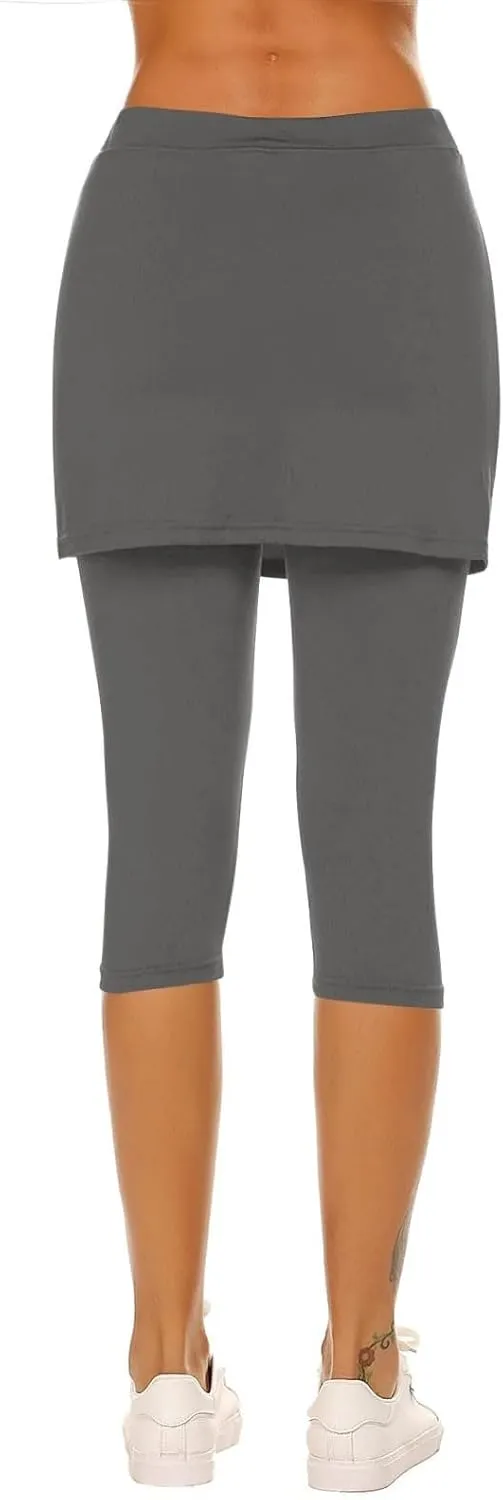 Skirted Leggings for Women 2025 Tummy Control Tennis Golf Skorts Capris Gym Tennis Fitness Yoga Legging with Skirts