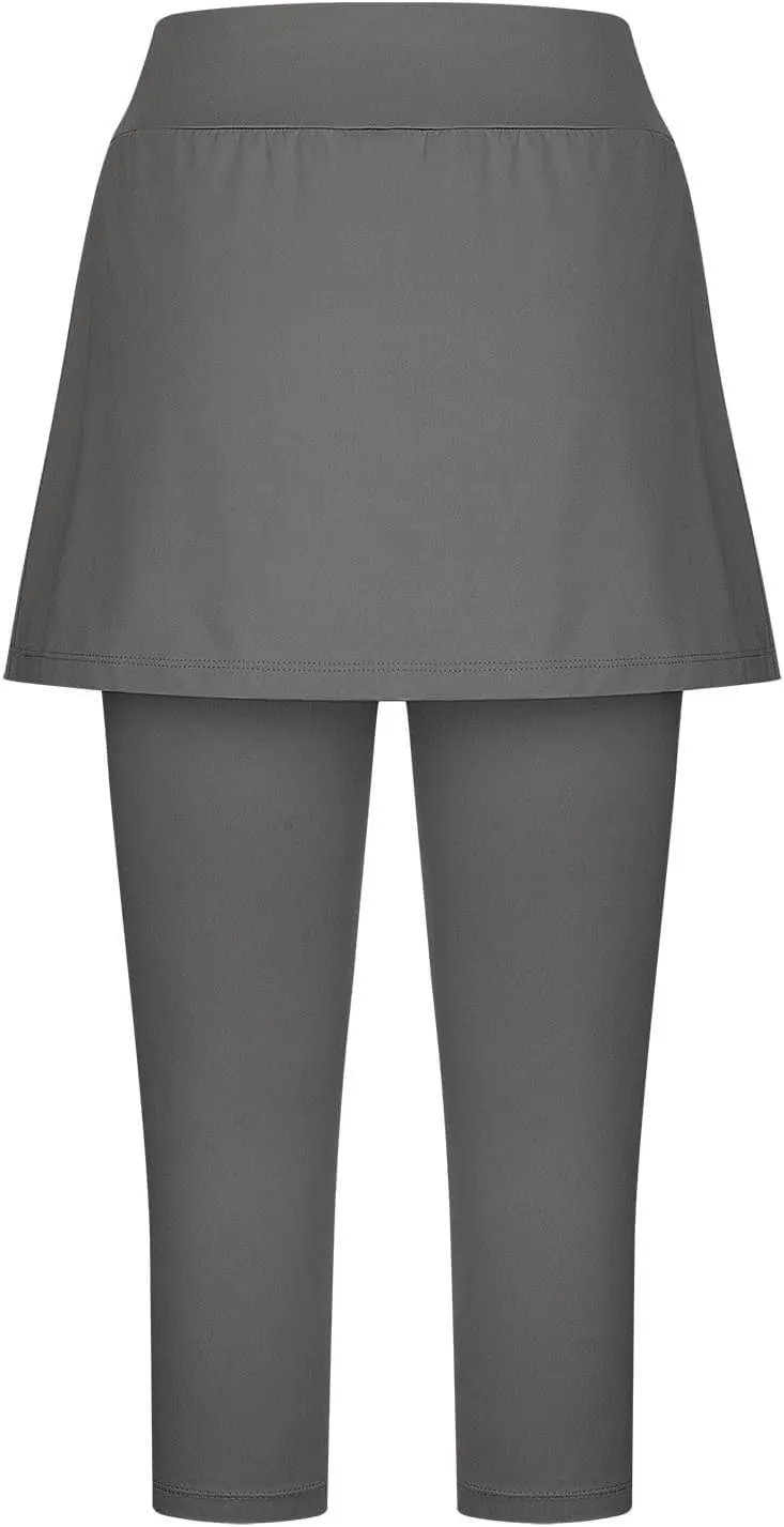 Skirted Leggings for Women 2025 Tummy Control Tennis Golf Skorts Capris Gym Tennis Fitness Yoga Legging with Skirts