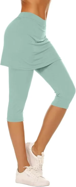 Skirted Leggings for Women 2025 Tummy Control Tennis Golf Skorts Capris Gym Tennis Fitness Yoga Legging with Skirts