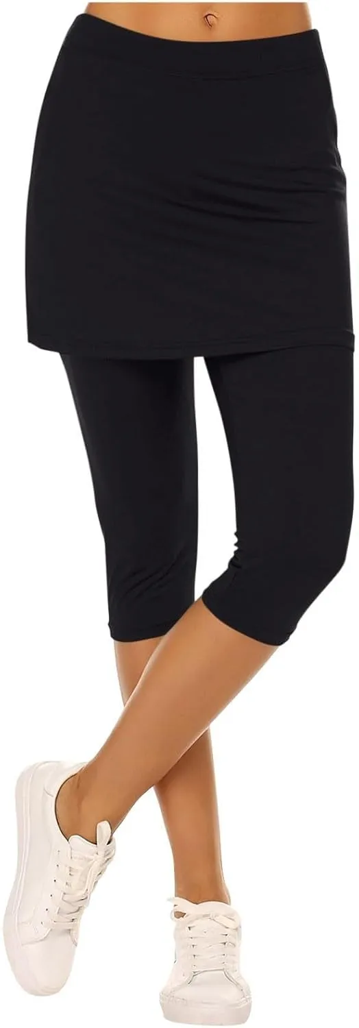 Skirted Leggings for Women 2025 Tummy Control Tennis Golf Skorts Capris Gym Tennis Fitness Yoga Legging with Skirts