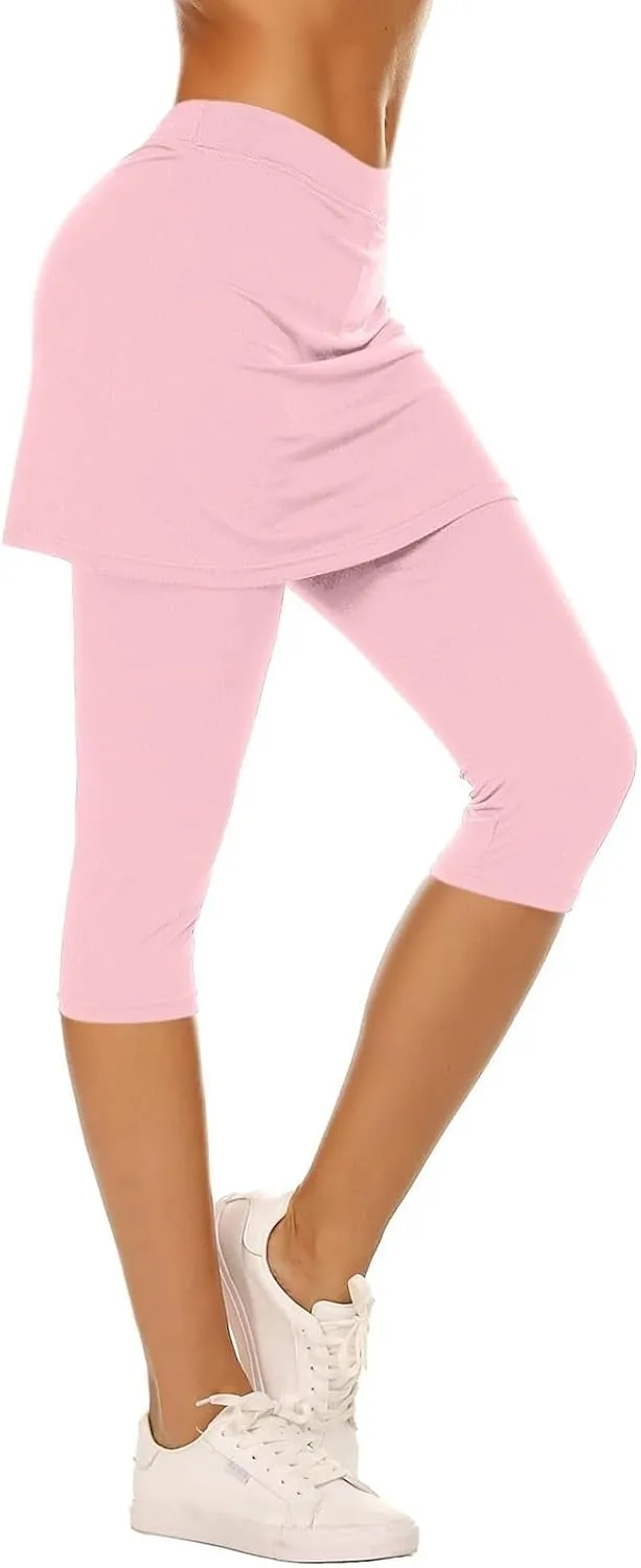 Skirted Leggings for Women 2025 Tummy Control Tennis Golf Skorts Capris Gym Tennis Fitness Yoga Legging with Skirts