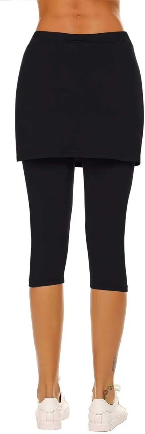 Skirted Leggings for Women 2025 Tummy Control Tennis Golf Skorts Capris Gym Tennis Fitness Yoga Legging with Skirts