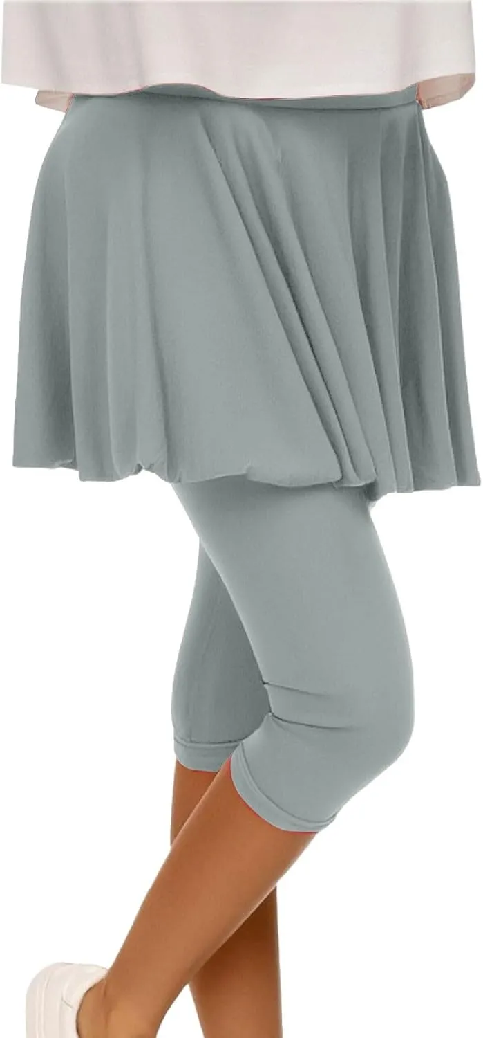 Skirted Leggings for Women High Waist Knee Length Golf Tennis Capri Yoga Pants Pleated Skirt Athletic Running Skorts