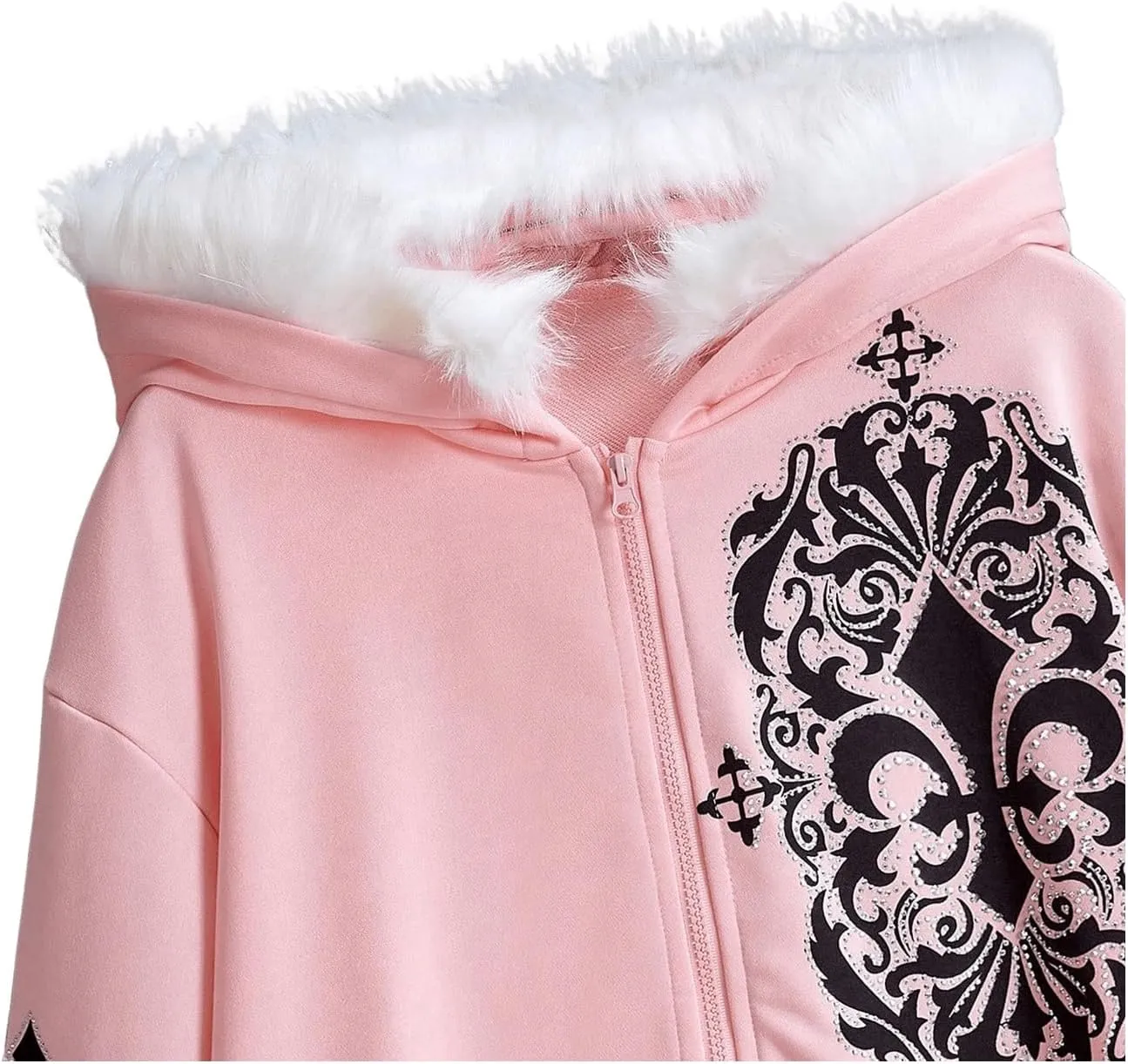 SOLY HUX Women's Y2K Zip Up Hoodie Streetwear Graphic Hoodies Y2k Jacket with Faux Fur Collar 90s Fall Gothic Outfits