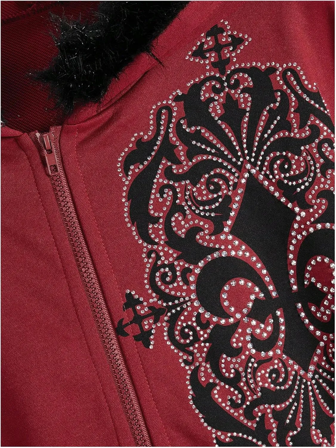 SOLY HUX Women's Y2K Zip Up Hoodie Streetwear Graphic Hoodies Y2k Jacket with Faux Fur Collar 90s Fall Gothic Outfits