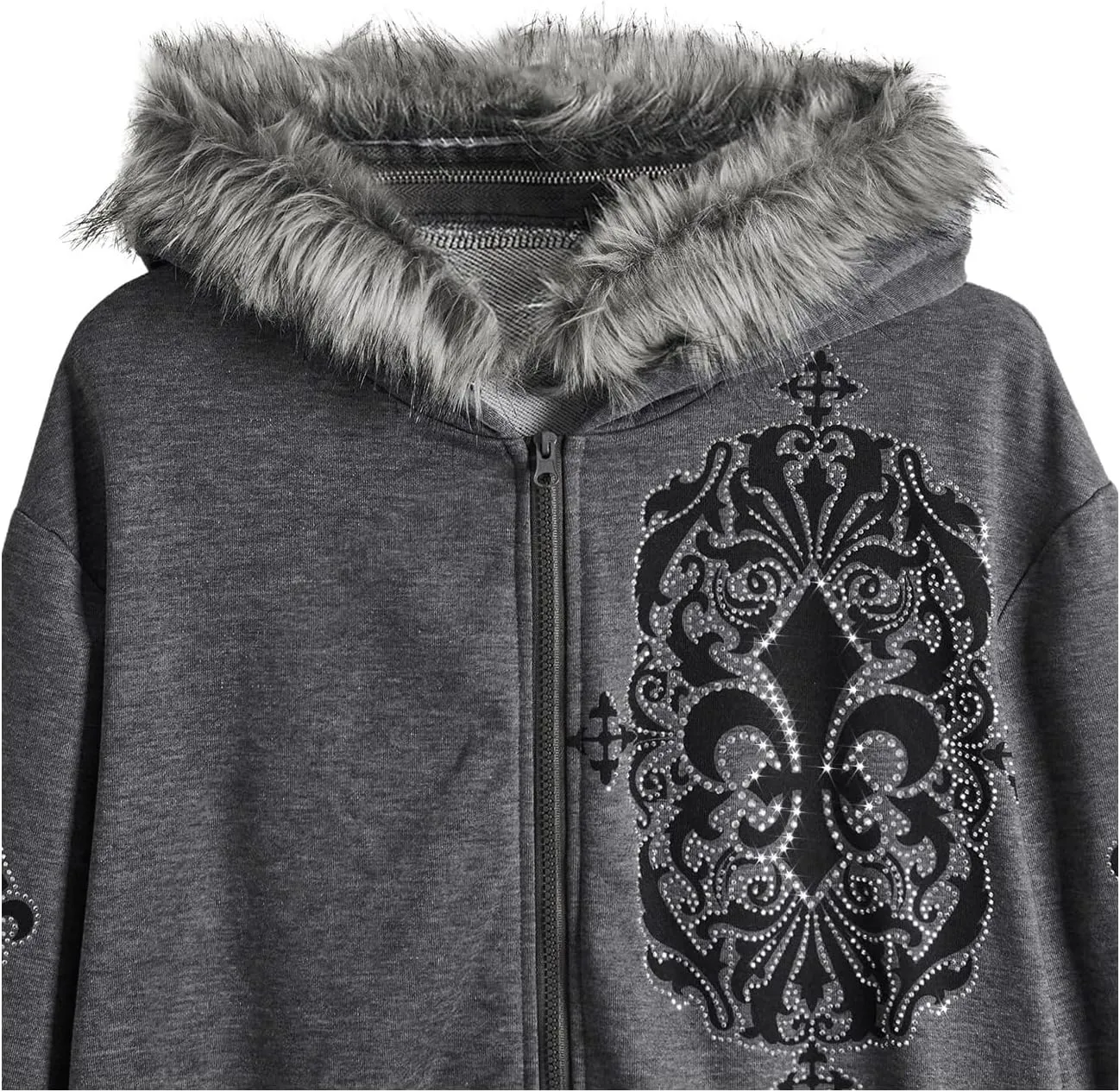 SOLY HUX Women's Y2K Zip Up Hoodie Streetwear Graphic Hoodies Y2k Jacket with Faux Fur Collar 90s Fall Gothic Outfits