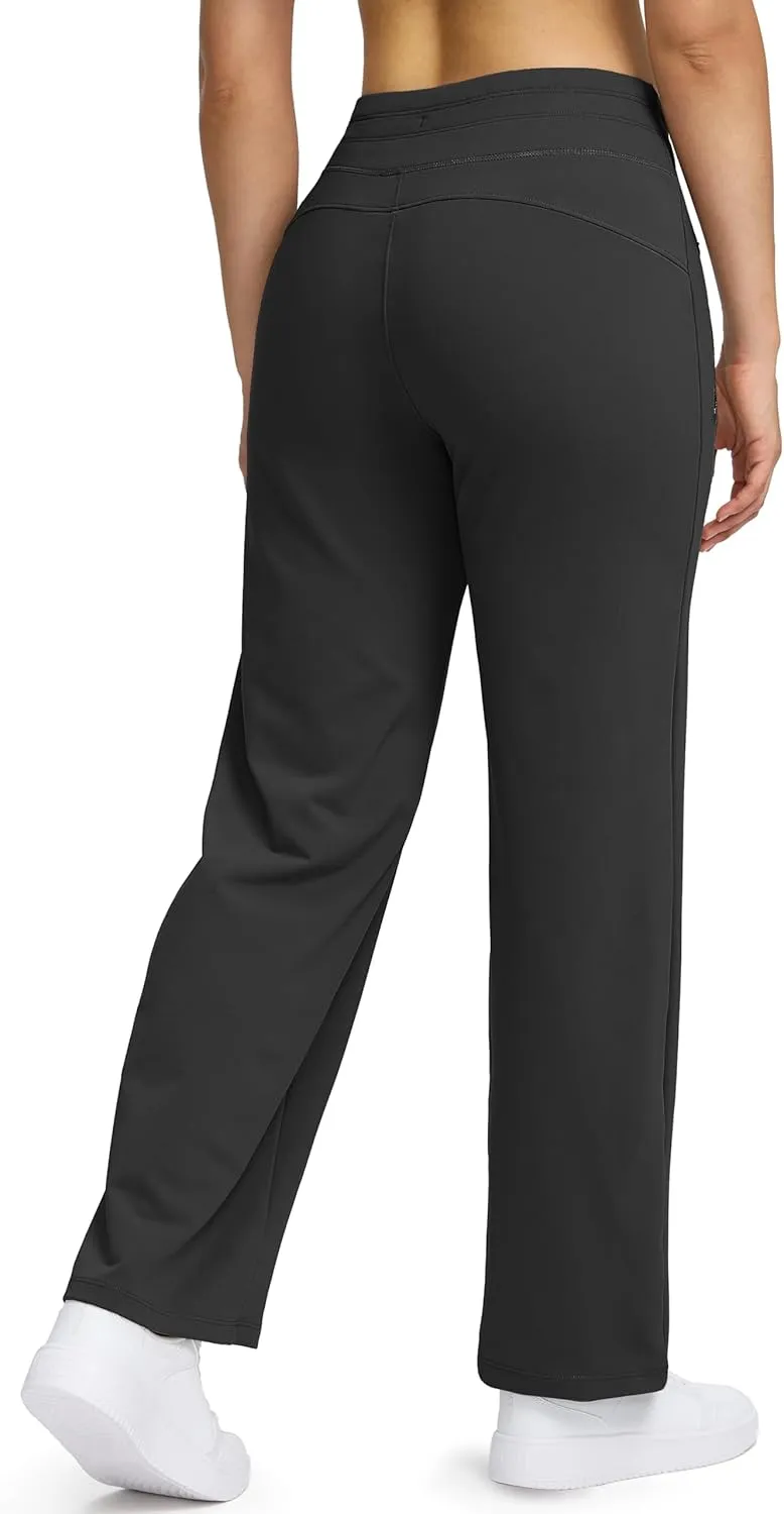 Soothfeel Women's Fleece Lined Pants High Waisted Zipper Pockets Winter Warm Thermal Sweatpants Snow Ski Hiking Lounge Pants