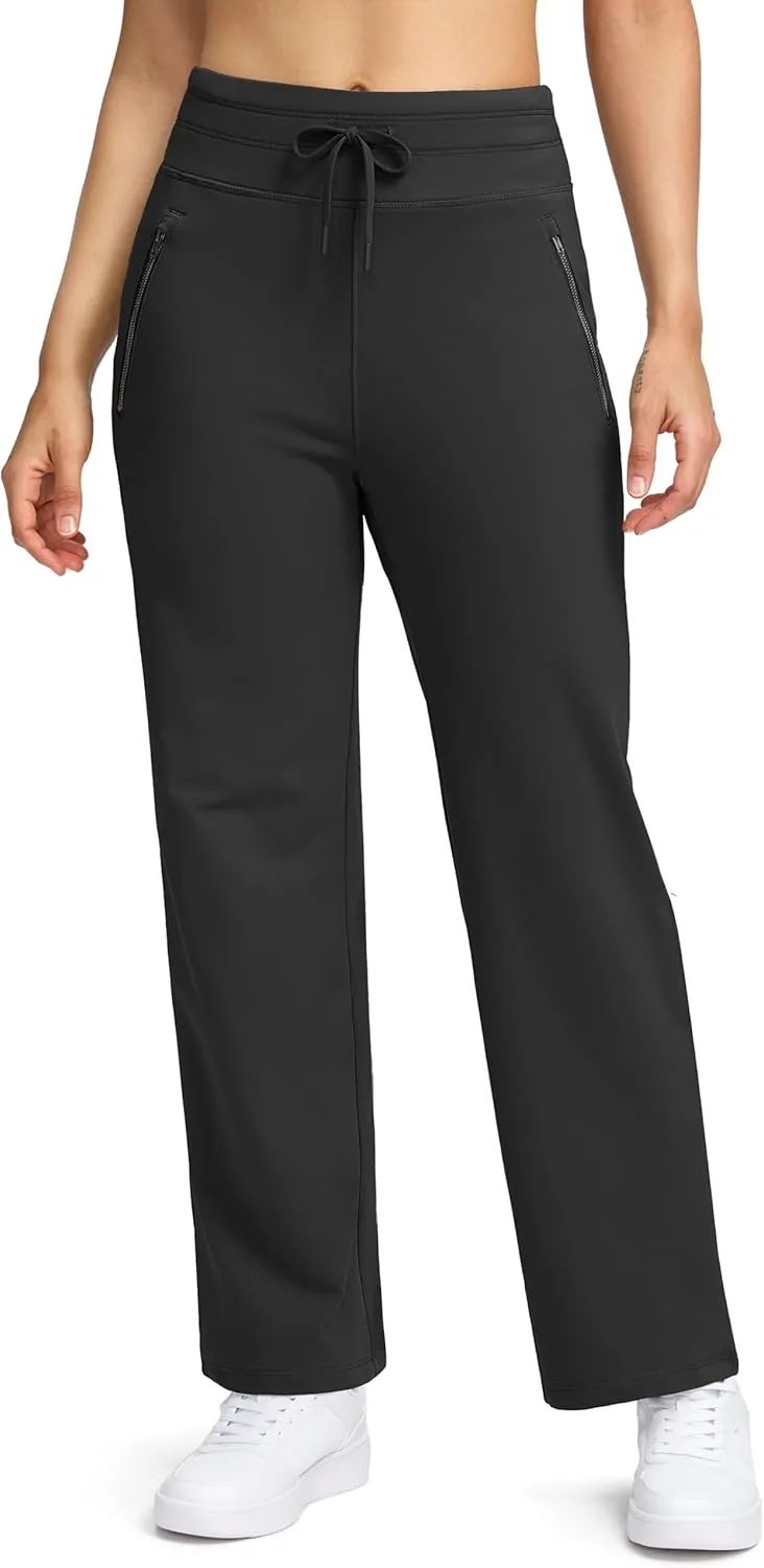 Soothfeel Women's Fleece Lined Pants High Waisted Zipper Pockets Winter Warm Thermal Sweatpants Snow Ski Hiking Lounge Pants