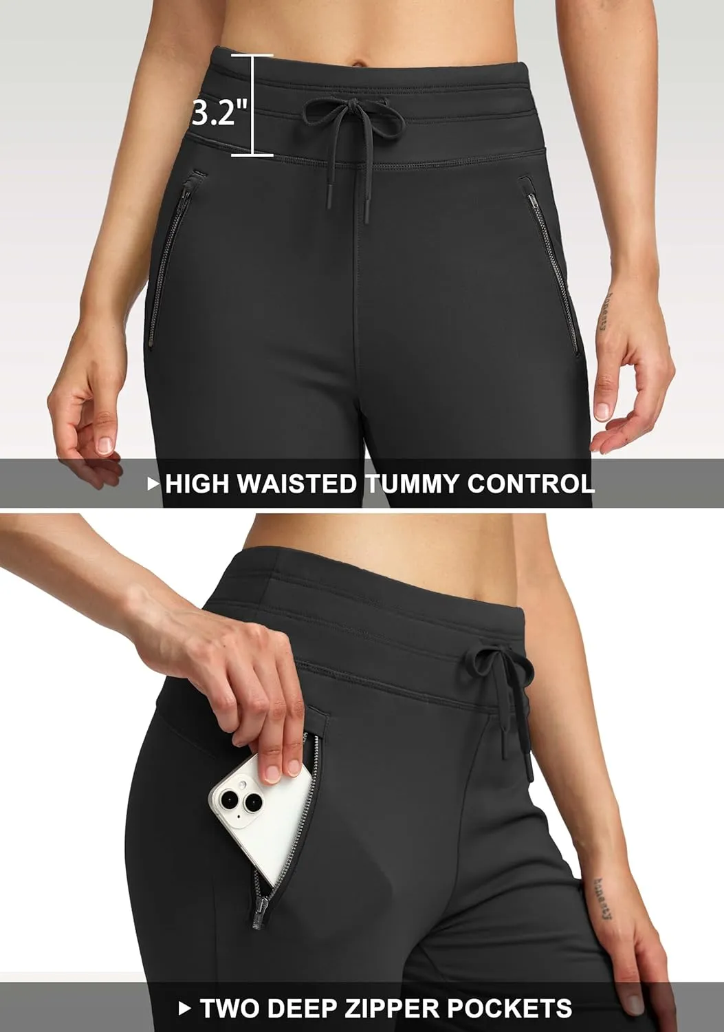 Soothfeel Women's Fleece Lined Pants High Waisted Zipper Pockets Winter Warm Thermal Sweatpants Snow Ski Hiking Lounge Pants