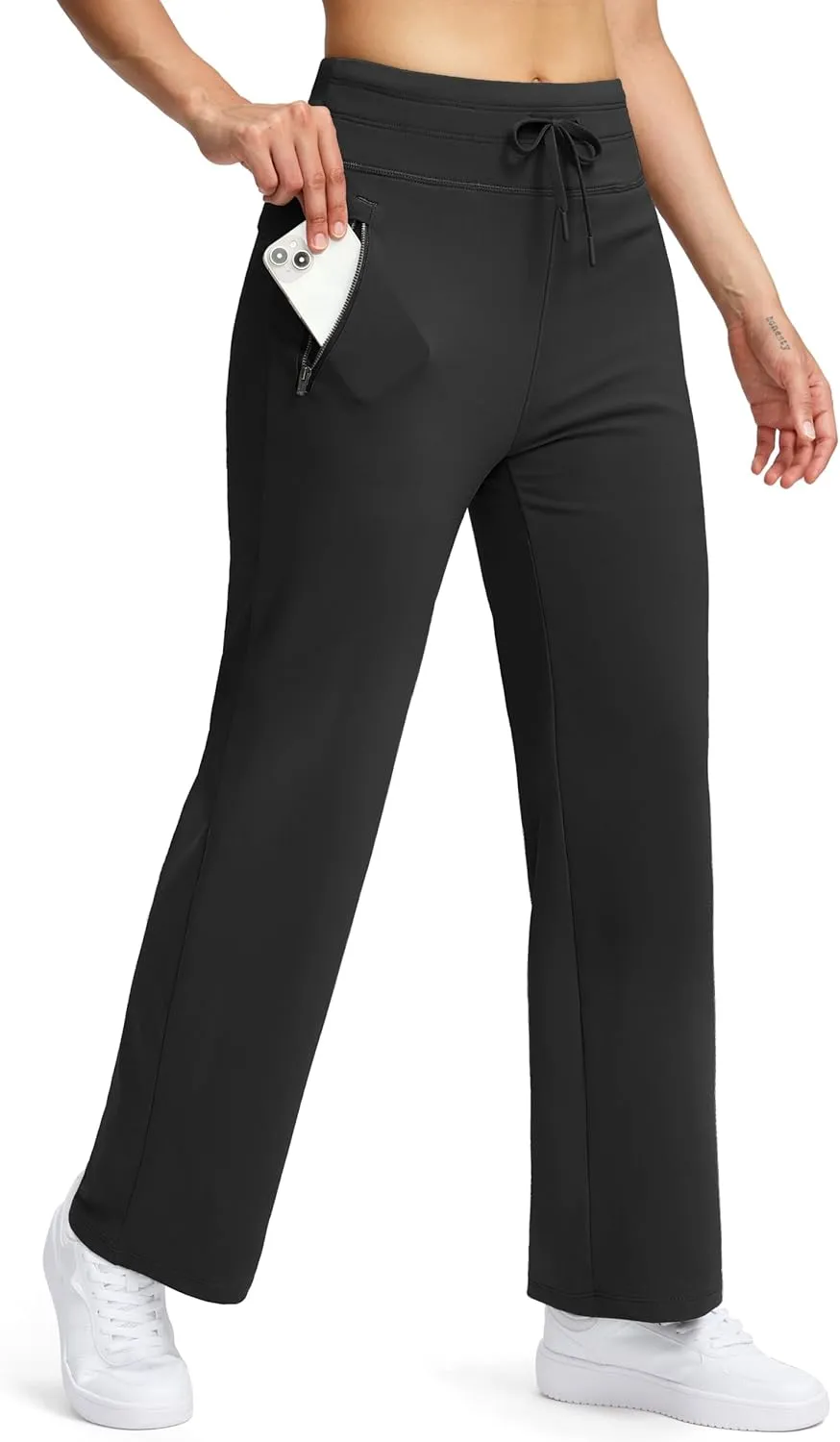 Soothfeel Women's Fleece Lined Pants High Waisted Zipper Pockets Winter Warm Thermal Sweatpants Snow Ski Hiking Lounge Pants
