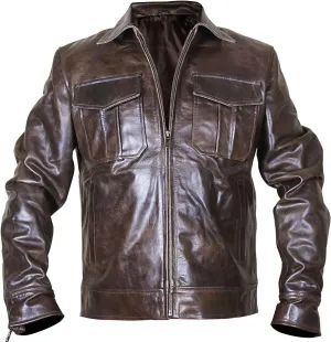SpazeUp Vintage Motorcycle Leather Jackets for Men - Cafe Racer Biker Retro Moto Distressed Leather Jacket Men