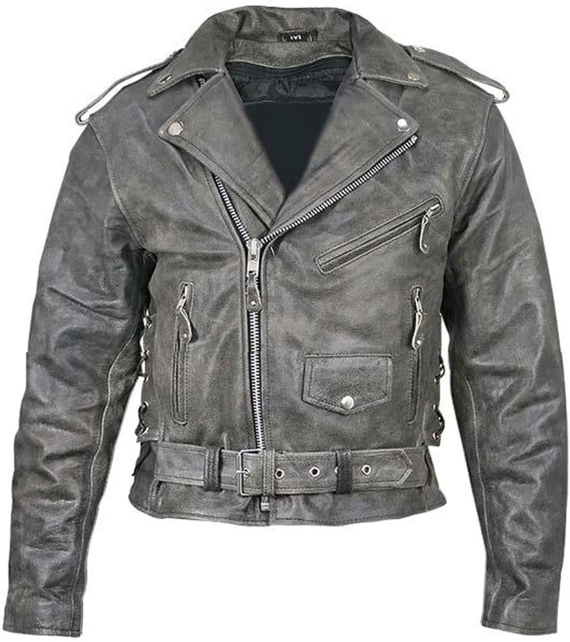 SpazeUp Vintage Motorcycle Leather Jackets for Men - Cafe Racer Biker Retro Moto Distressed Leather Jacket Men