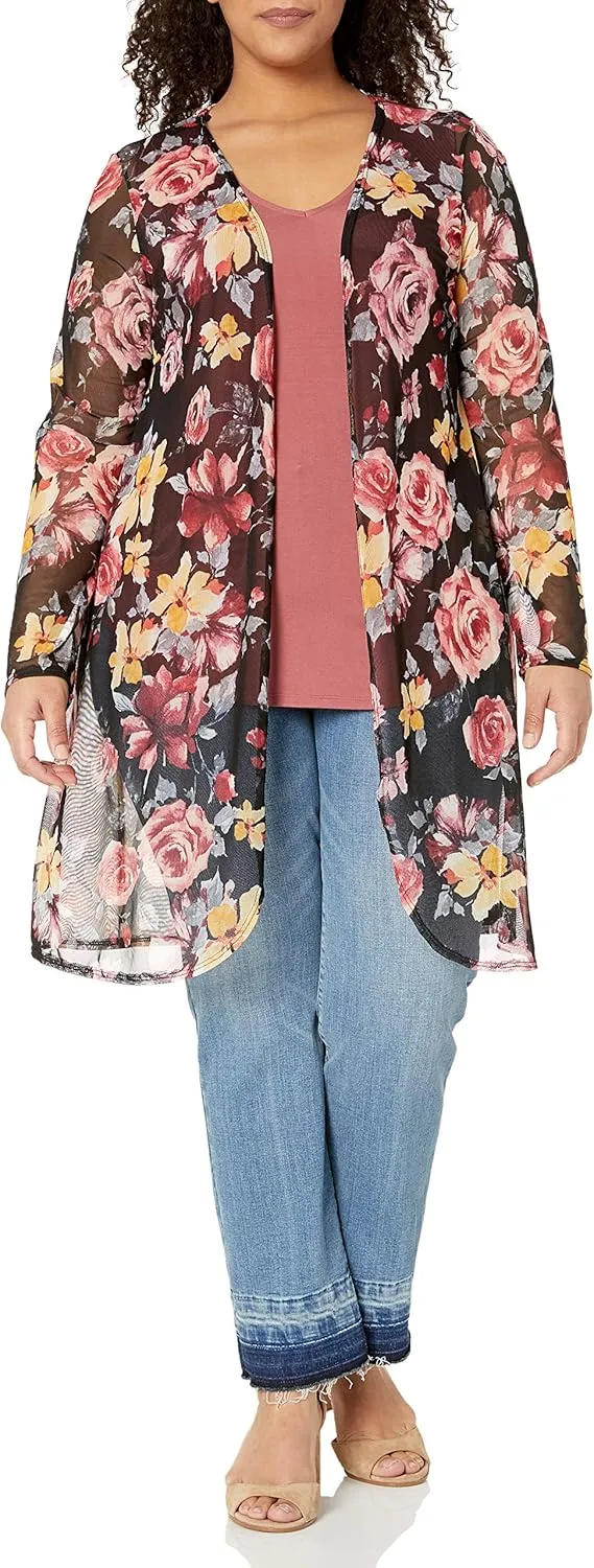 Star Vixen Women's Long Sleeve Open Front Casual Cardigan Duster Length in Light Weight Sweater Knit