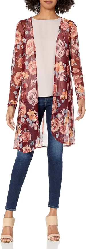 Star Vixen Women's Long Sleeve Open Front Casual Cardigan Duster Length in Light Weight Sweater Knit