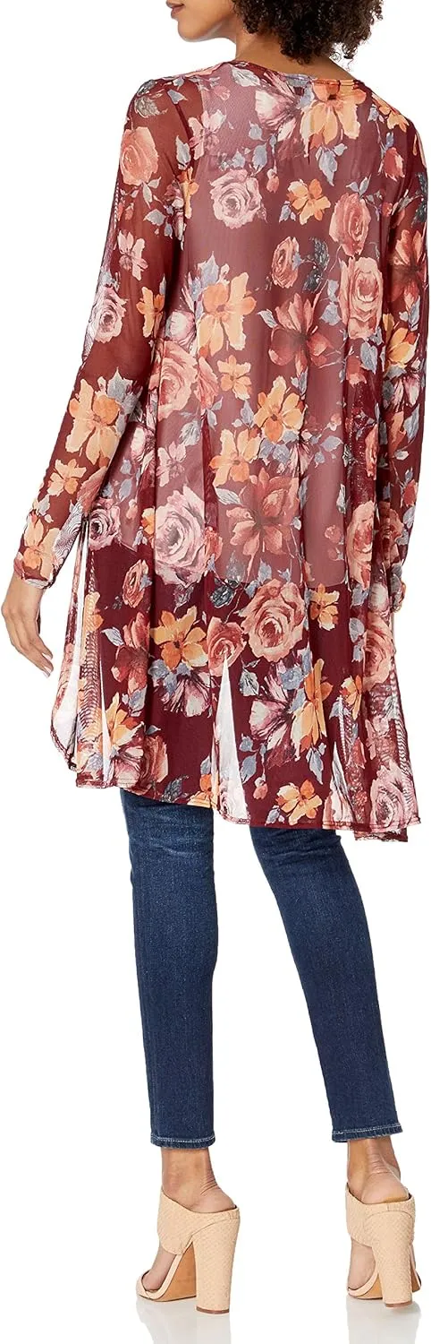 Star Vixen Women's Long Sleeve Open Front Casual Cardigan Duster Length in Light Weight Sweater Knit