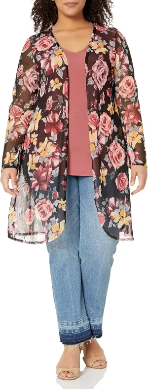 Star Vixen Women's Long Sleeve Open Front Casual Cardigan Duster Length in Light Weight Sweater Knit