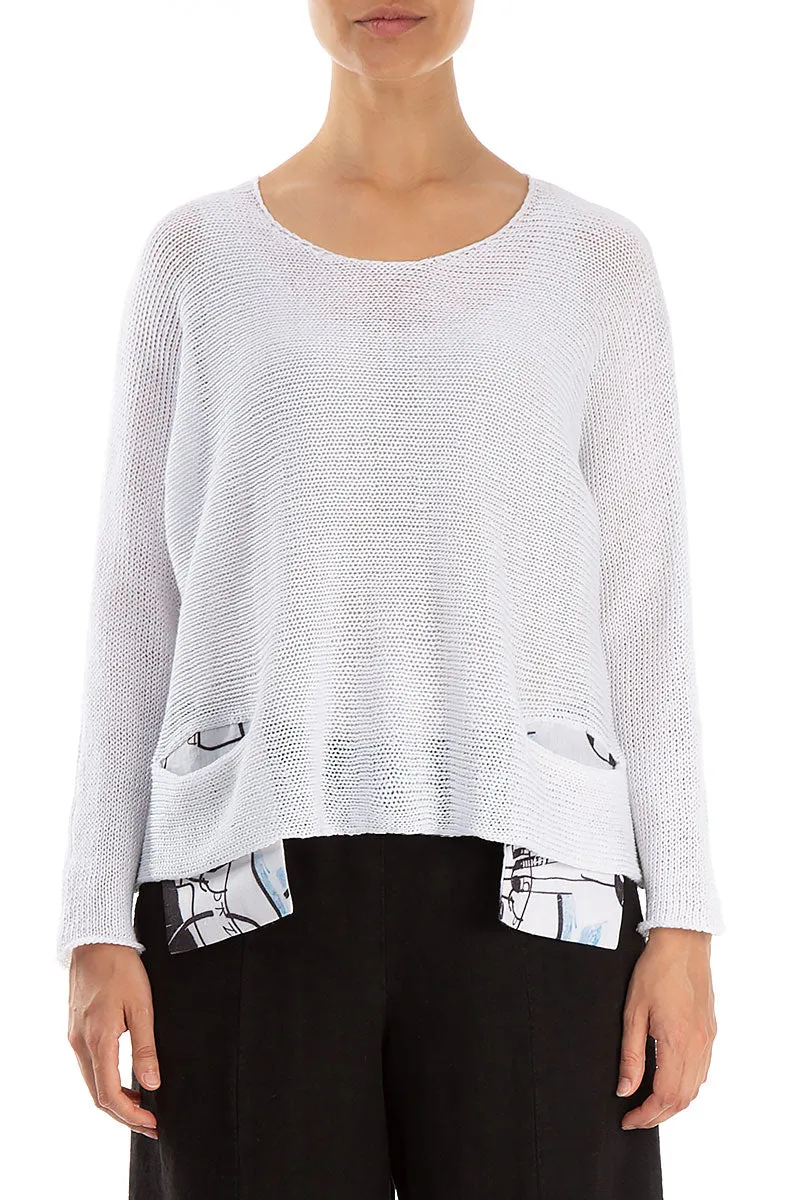 Street Art Pockets White Linen Jumper