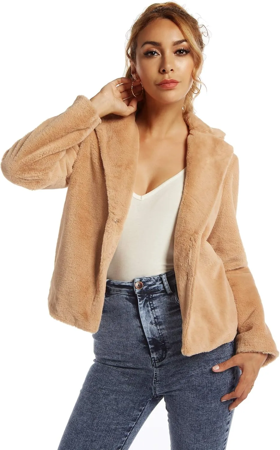 SUGAR POISON Womens Faux Fur Jacket Spring Autumn Long Sleeve Soft Comfort Jacket Coats Parka Outwear