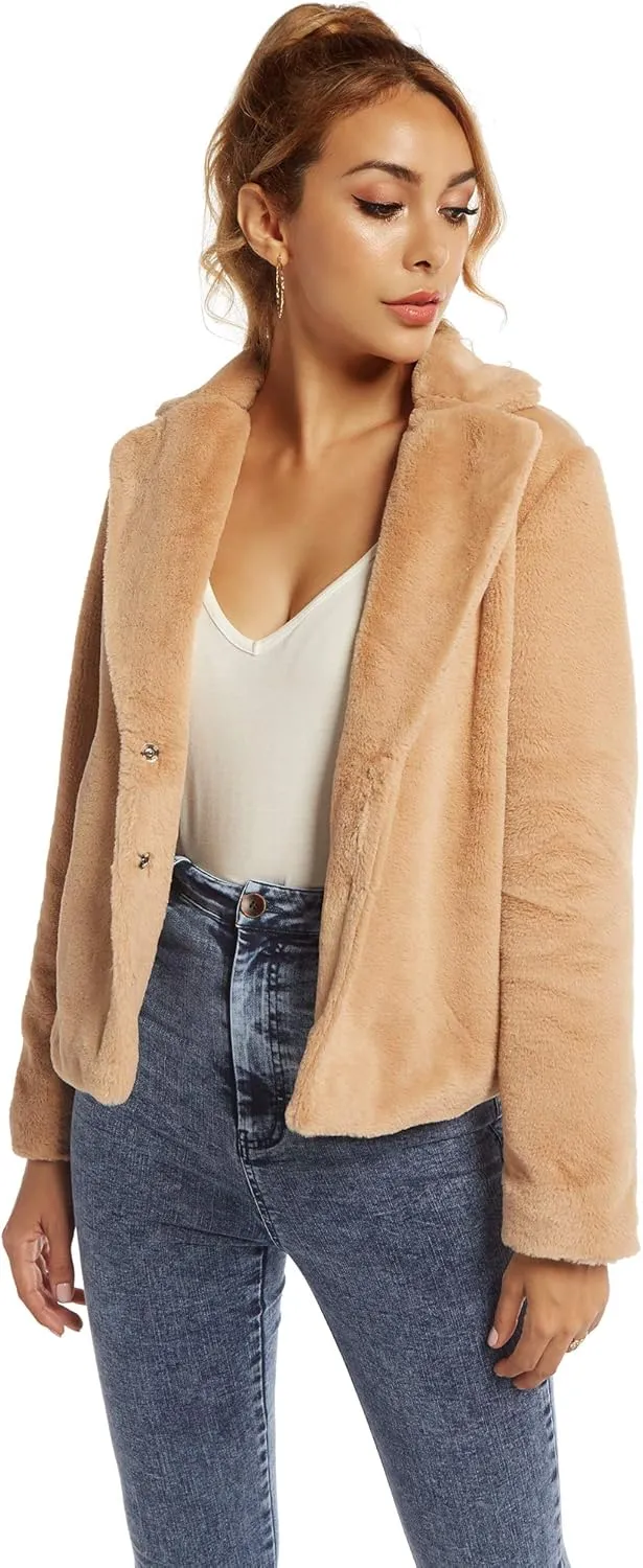 SUGAR POISON Womens Faux Fur Jacket Spring Autumn Long Sleeve Soft Comfort Jacket Coats Parka Outwear