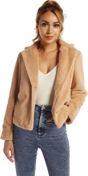 SUGAR POISON Womens Faux Fur Jacket Spring Autumn Long Sleeve Soft Comfort Jacket Coats Parka Outwear