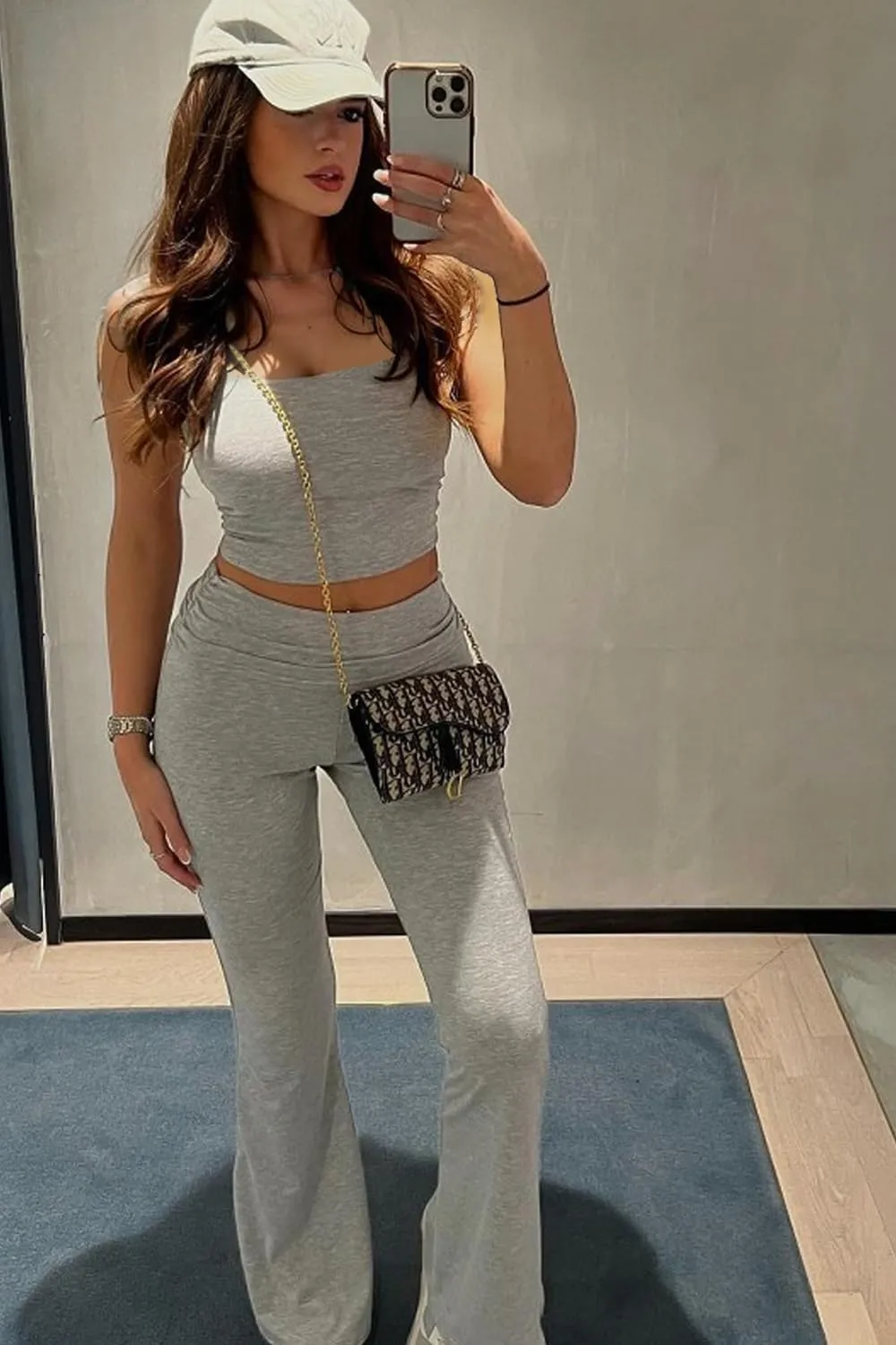 Summer Sexy Sweatsuits Women's 2 Piece Workout Lounge Sets Outfits Casual Crop High Waist Wide Leg Foldover Flare Pant