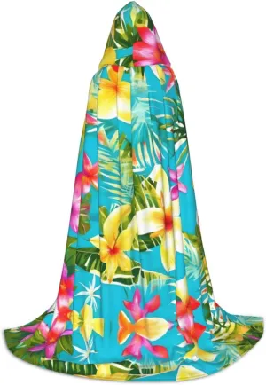 summer style hawaiian print Wizard Hooded Robe Medieval Cape Renaissance Cloak for Men Women Halloween Costume