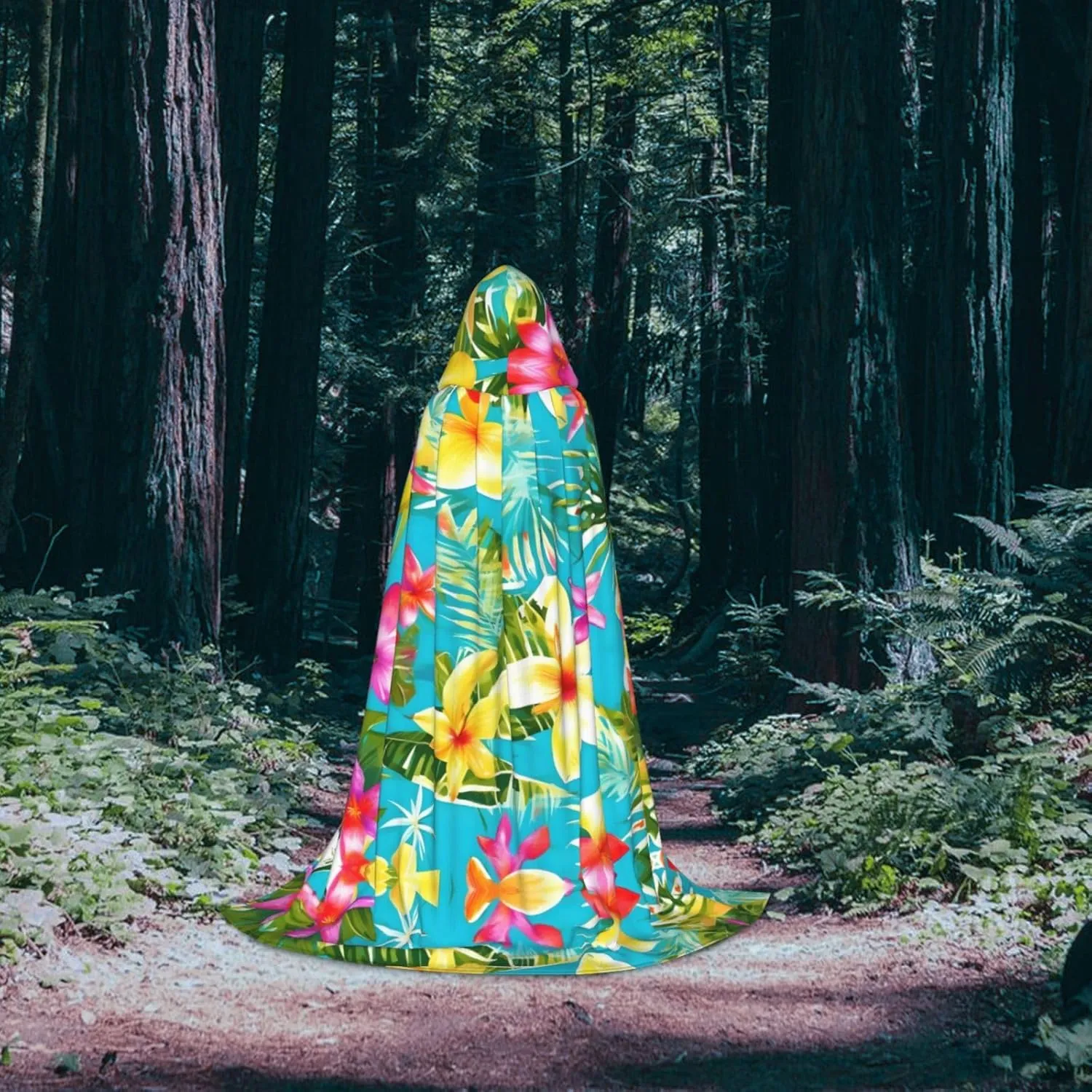 summer style hawaiian print Wizard Hooded Robe Medieval Cape Renaissance Cloak for Men Women Halloween Costume
