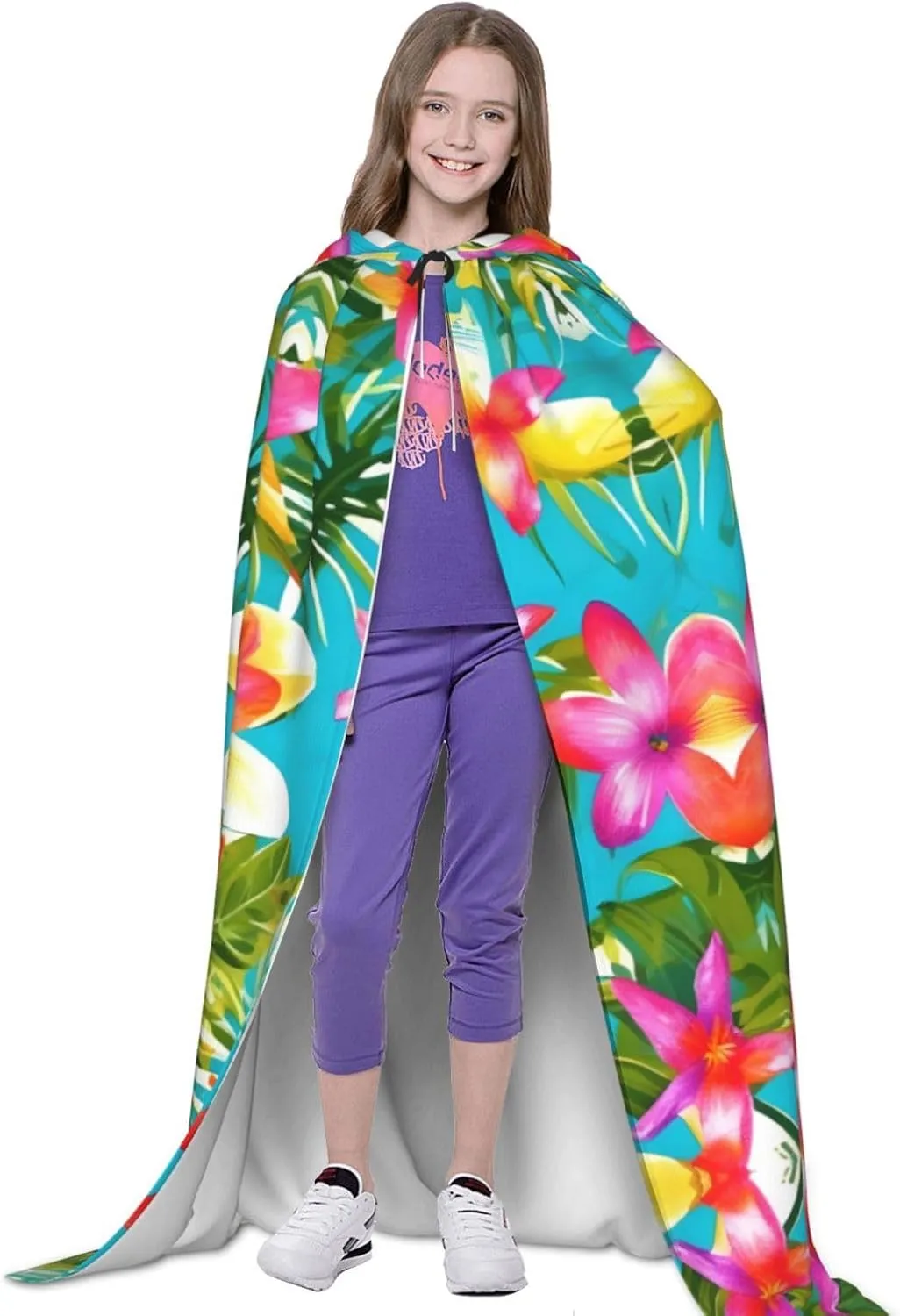 summer style hawaiian print Wizard Hooded Robe Medieval Cape Renaissance Cloak for Men Women Halloween Costume