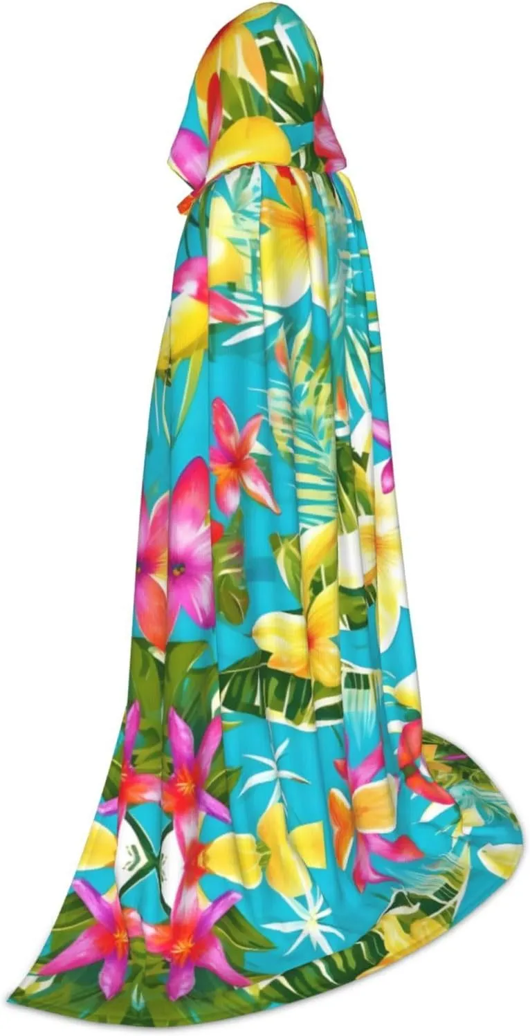 summer style hawaiian print Wizard Hooded Robe Medieval Cape Renaissance Cloak for Men Women Halloween Costume