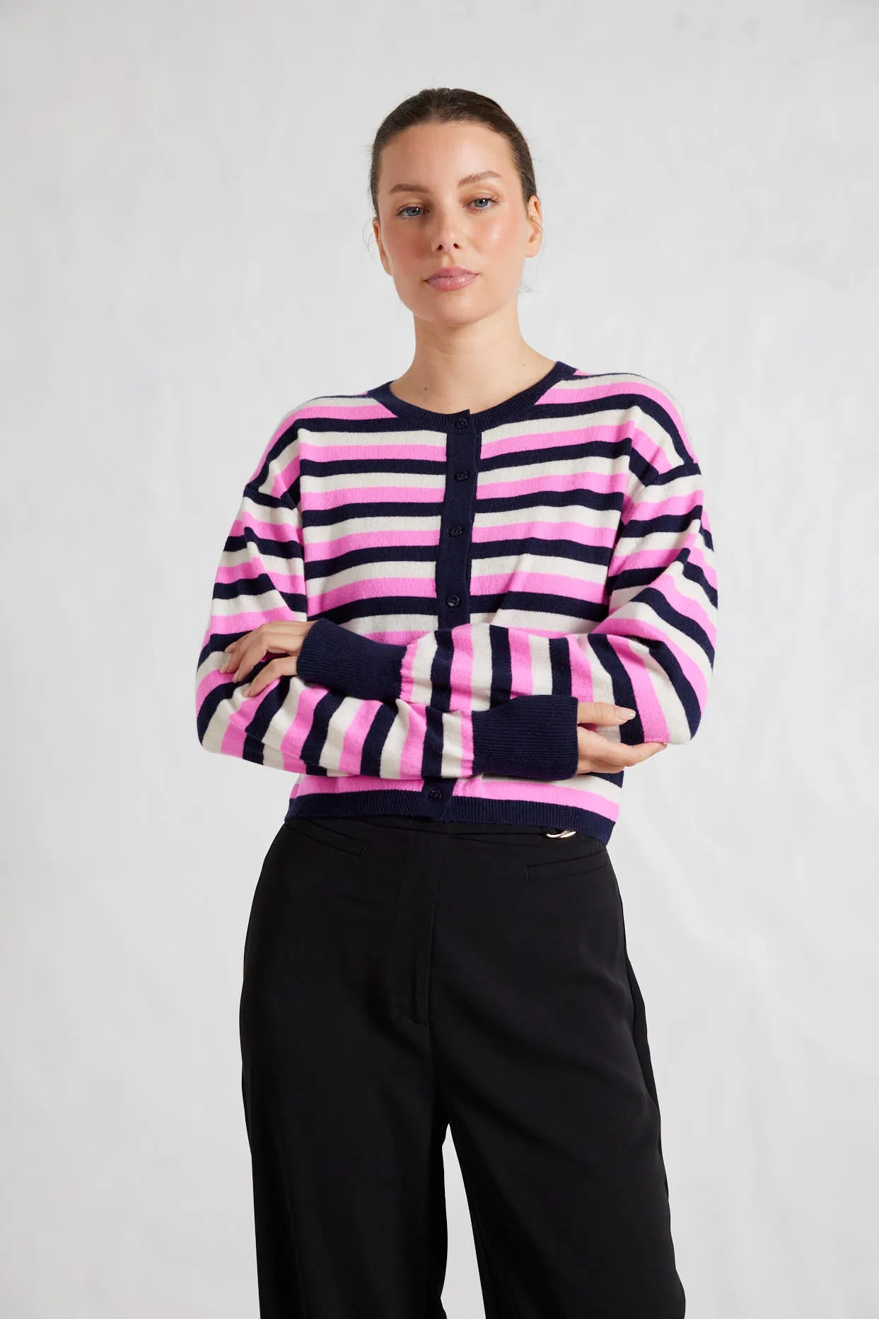 Sydney Stripe Cardi in Officer Navy