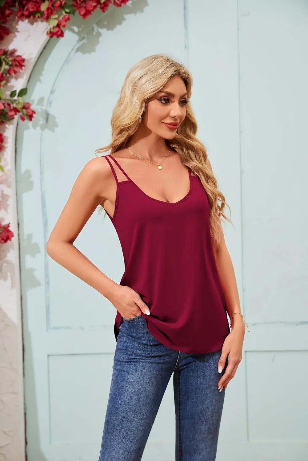 TAIPOVE Pima Cotton Spaghetti Strap Tank Tops for Women V Neck Camisole Tops Cute Trendy Sleeveless Flowy Tunics 2 Packs
