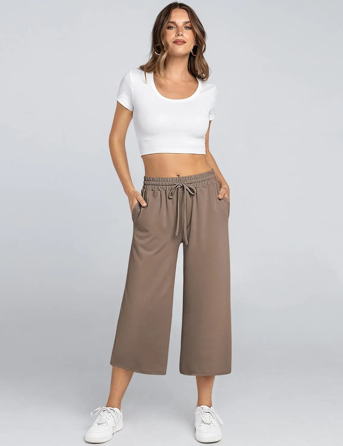 TARSE Women's Summer High Waisted Yoga Capri Pants Plus Size Casual Sport Activewear Capris Sweatpants Loose Fit