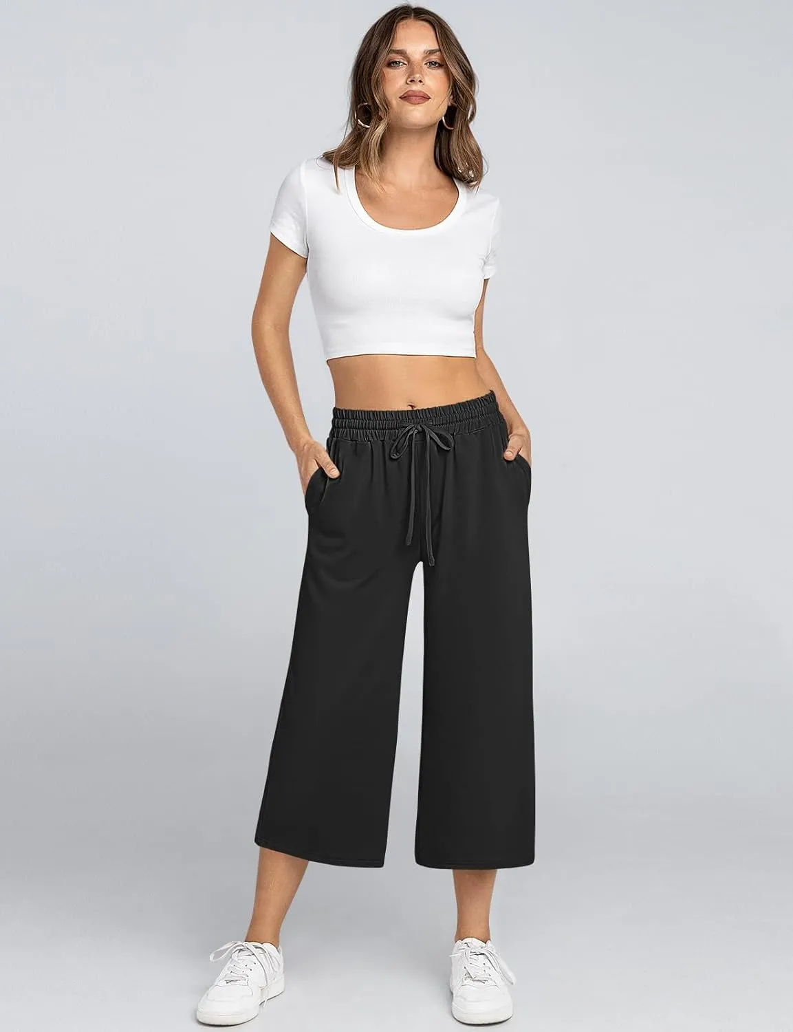 TARSE Women's Summer High Waisted Yoga Capri Pants Plus Size Casual Sport Activewear Capris Sweatpants Loose Fit