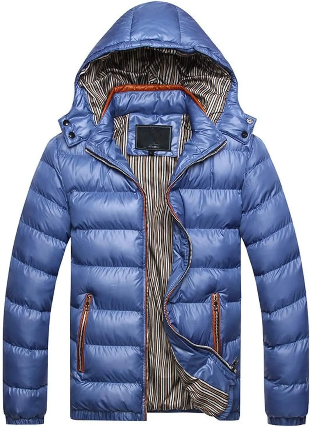 Thickened Winter Coat Cotton Men's Cotton Coat Hat Thickening Jacket Winter Warm Removable Padded Men's Coats (Blue, XL)